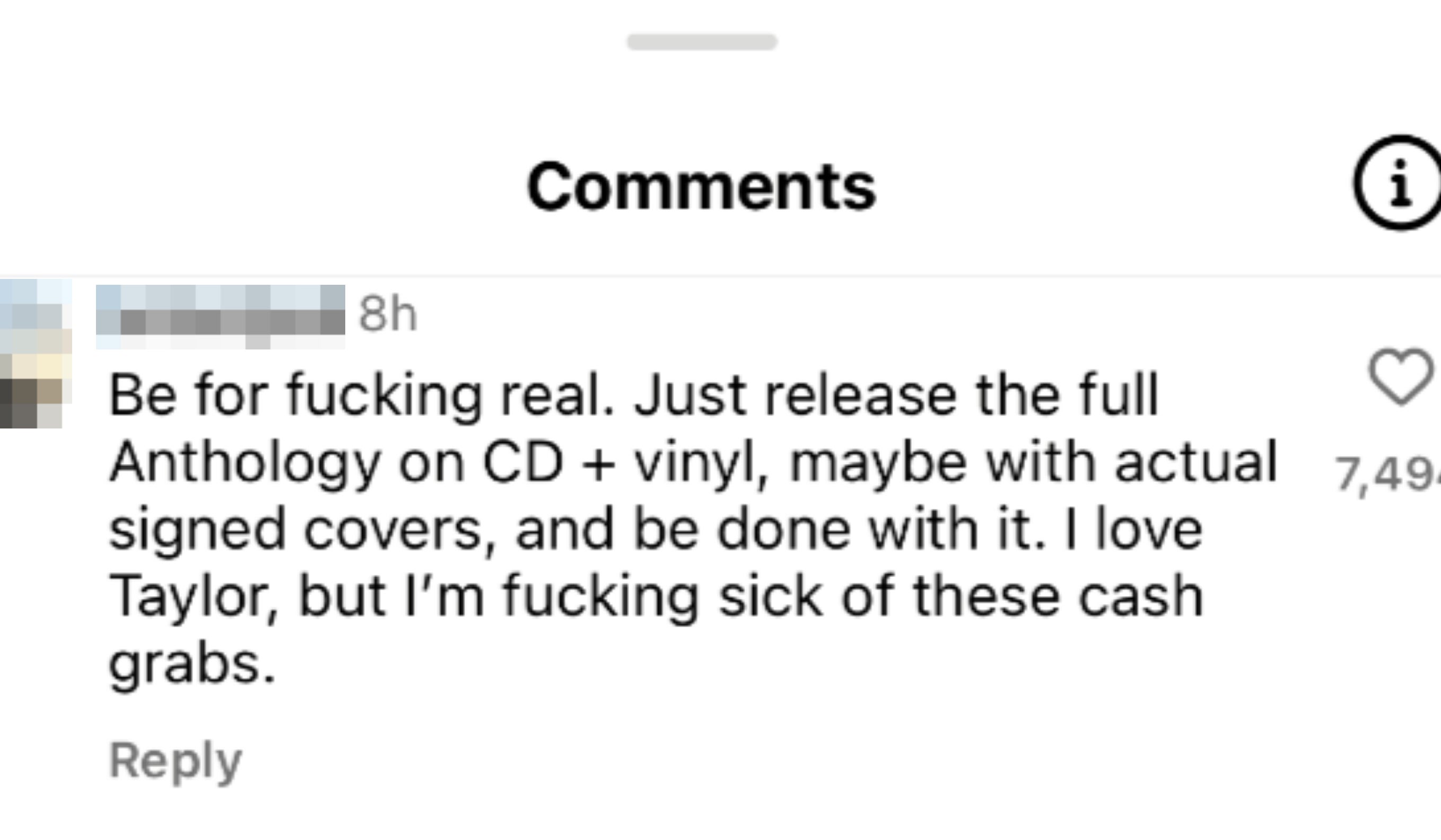 Screenshot of a comment on Instagram