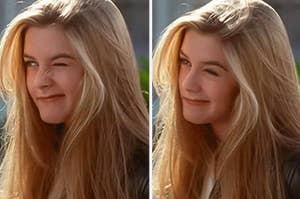 Alicia Silverstone winks and smiles in these side-by-side images