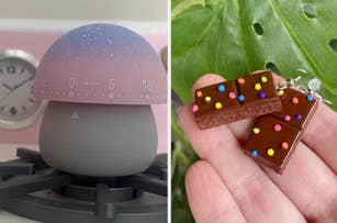 mushroom timer and brownie earrings 