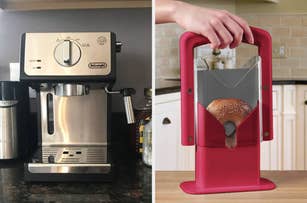 espresso maker and bagel guillotine