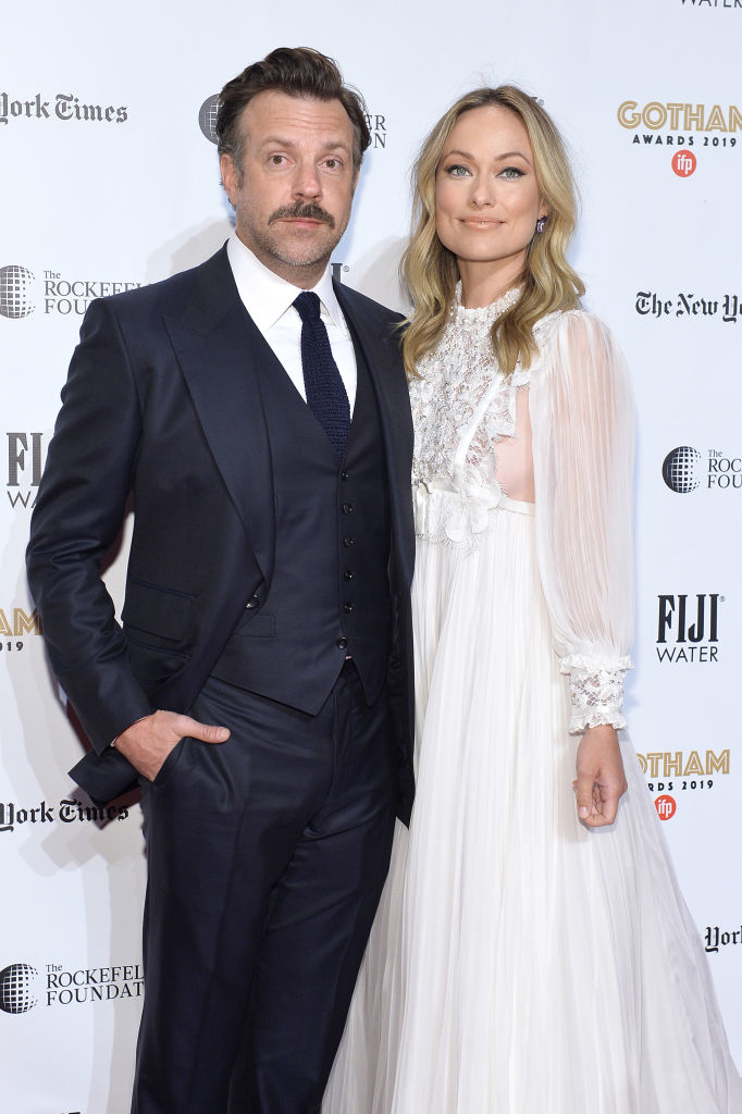 Jason Sudeikis in a suit and Olivia Wilde in a flowing gown at the Gotham Awards 2019