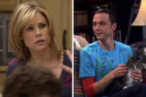 Julie Bowen as Claire from Modern Family and Jim Parsons as Sheldon Cooper from The Big Bang Theory