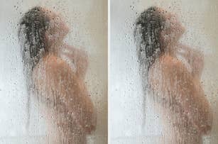 Person standing in a fogged-up shower. Identity of the person is not visible due to the foggy glass