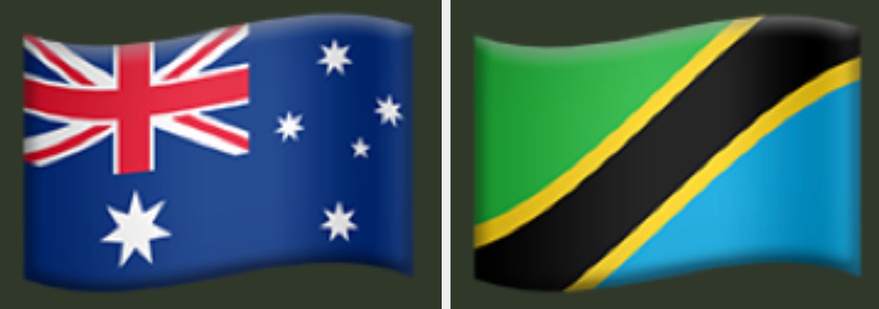 Emoji flags of Australia and Tanzania shown side by side