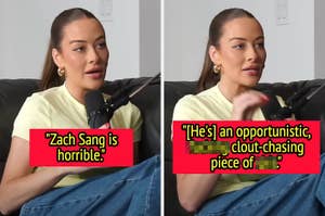 Brooke Schofield discusses Zach Sang on a podcast, calling him "horrible" and criticizing him as "an opportunistic, clout-chasing piece of [insult]."