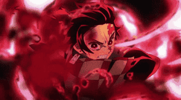 Tanjiro Kamado, personaje de Demon Slayer, con una expresión determinada y rodeado de una energía poderosa