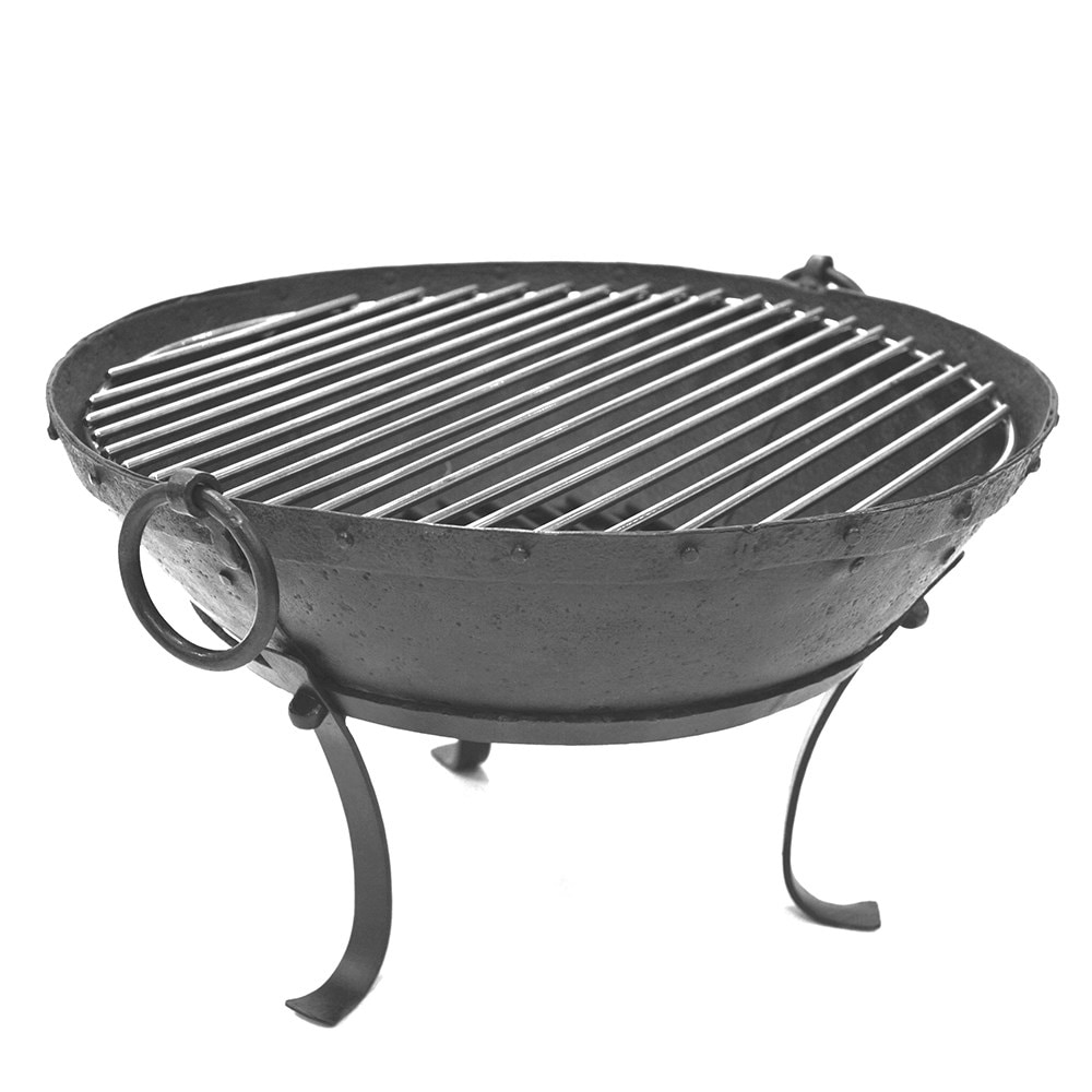 Small Indian fire pit bowl with stainless steel cooking grill