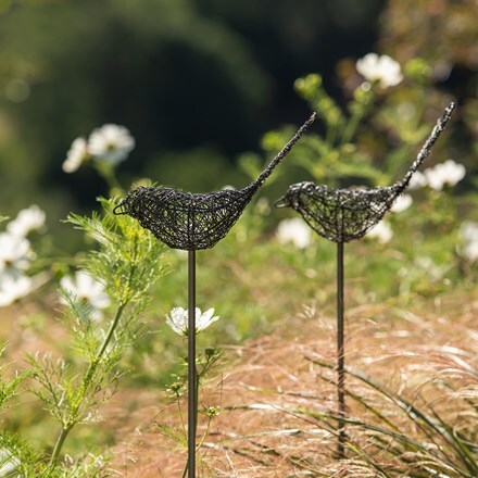 Wire bird on a stake - pewter