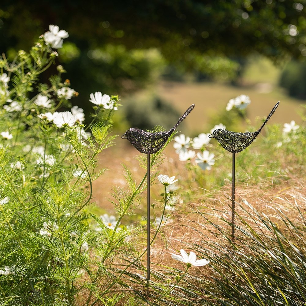 Wire bird on a stake - pewter