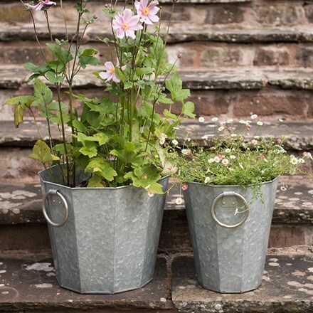 Faceted galvanised metal planter