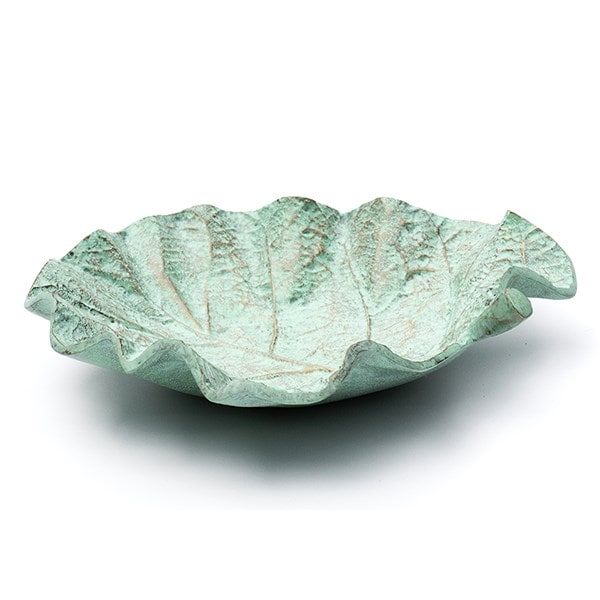 Verdigris leaf bird bath