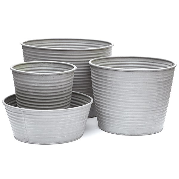 Ribbed galvanised metal planter - aged zinc