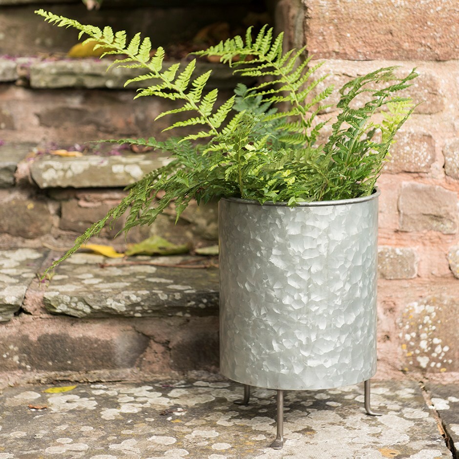 Galvanised metal planter on legs 