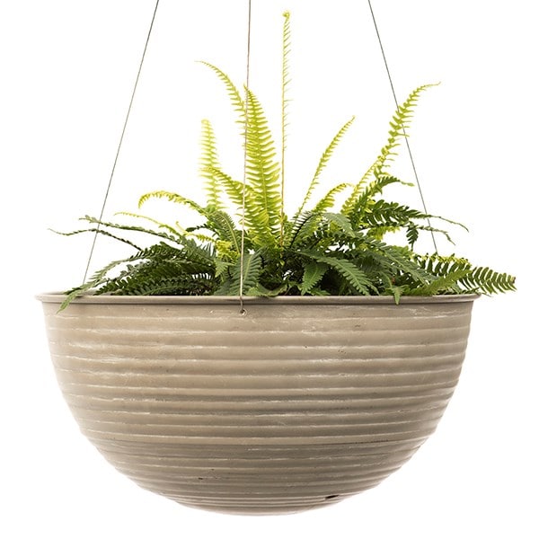 Hanging galvanised metal ribbed bowl - aged zinc