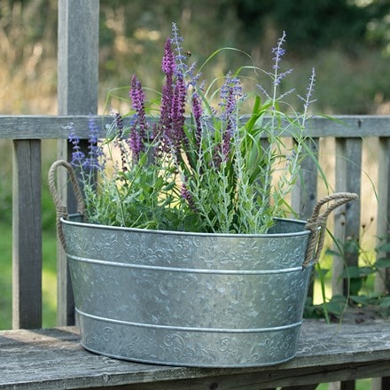 Galvanised metal trough for plants or drinks