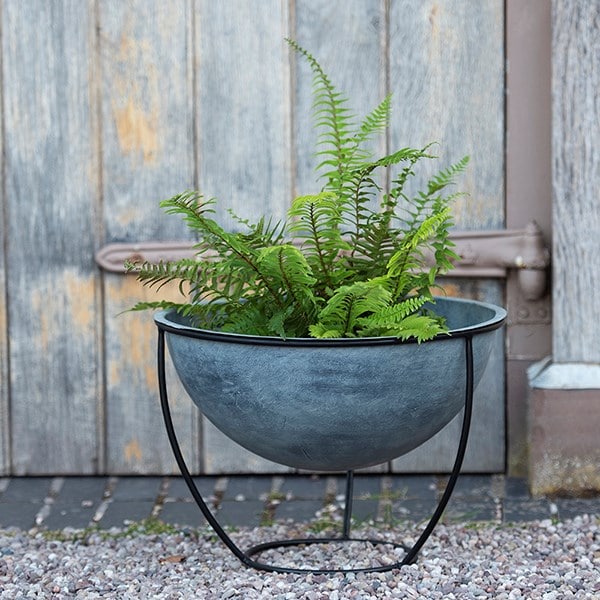 Plant bowl and stand - aged zinc 