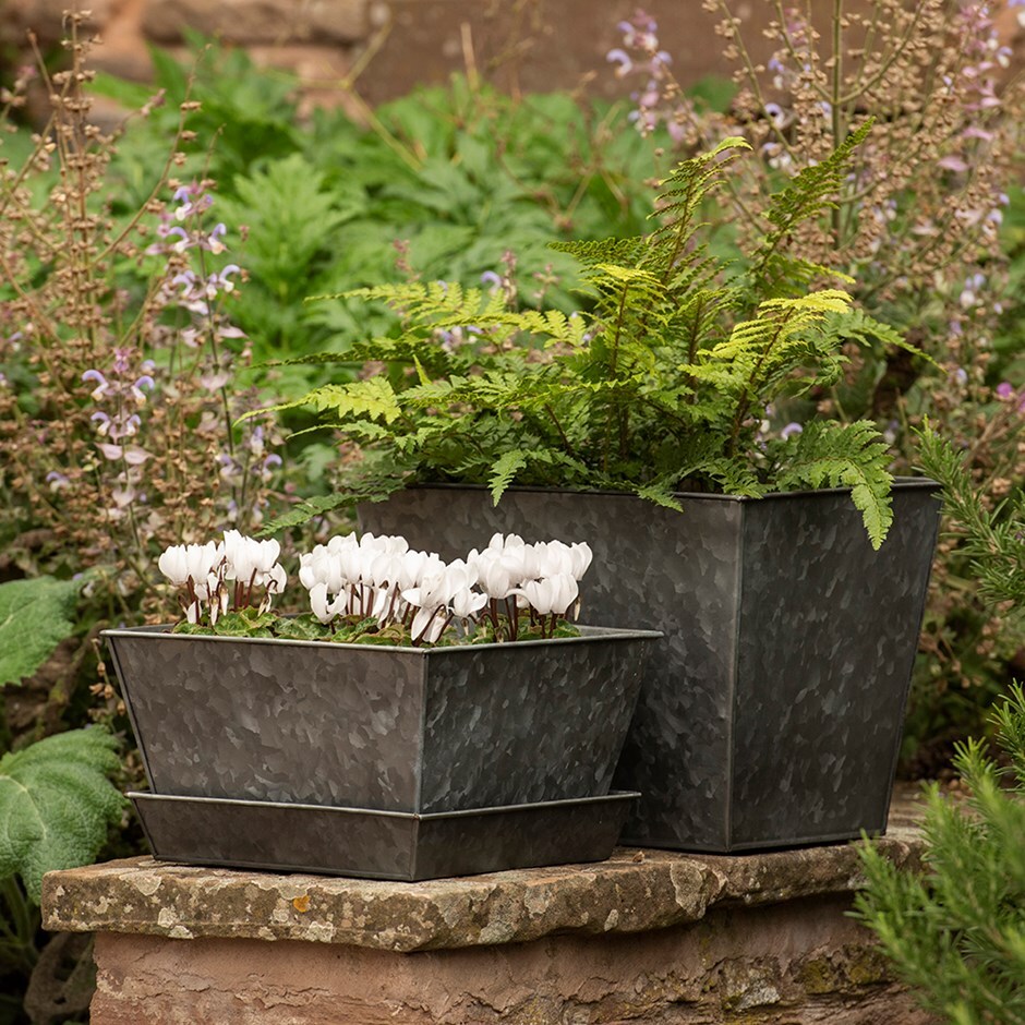 Dark galvanised metal square tray