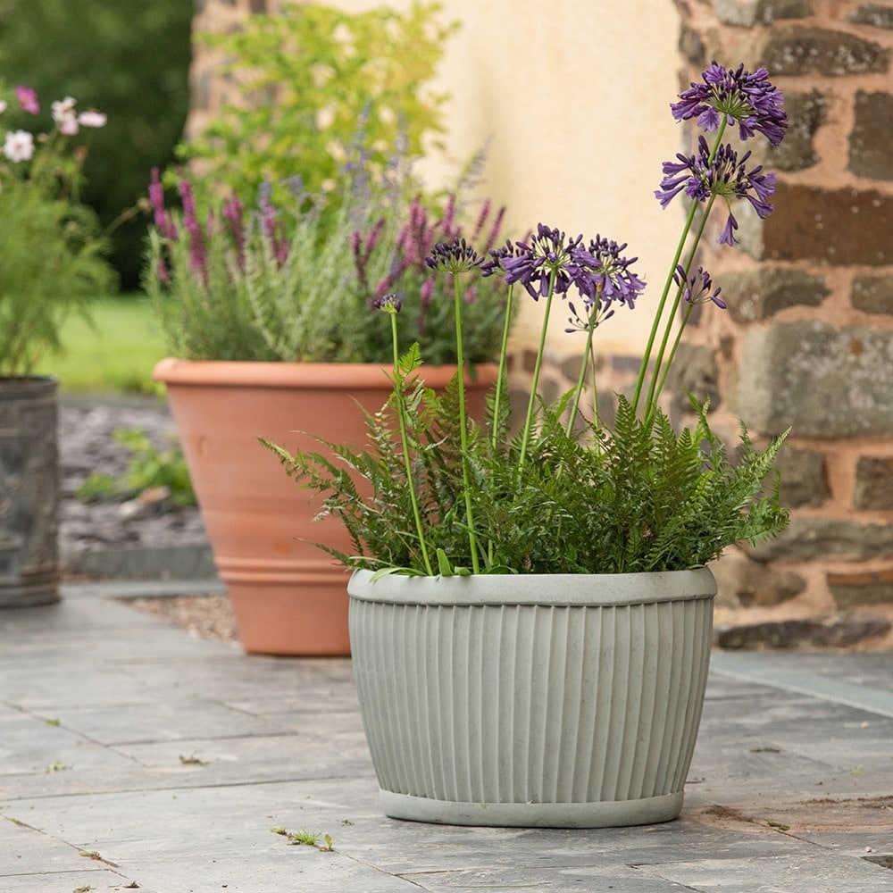 Oval galvanised metal dolly tub pot - aged zinc