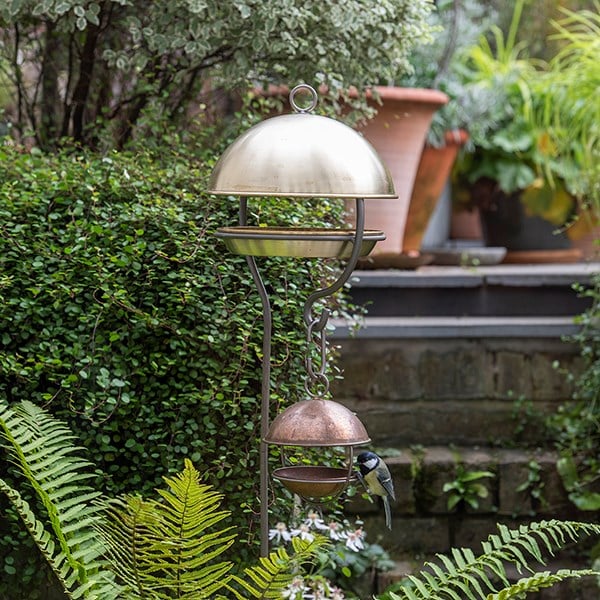 Stake bird feeding dome - brushed brass