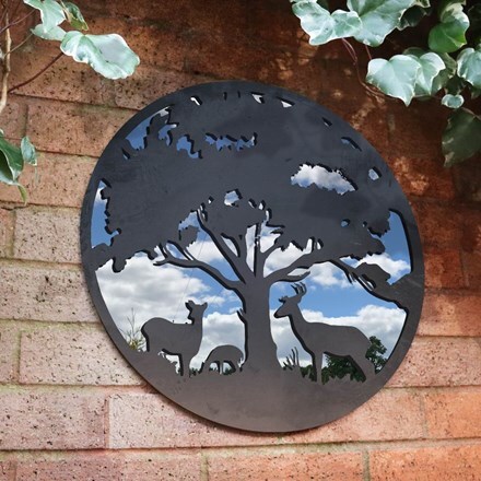 Black metal round garden mirror