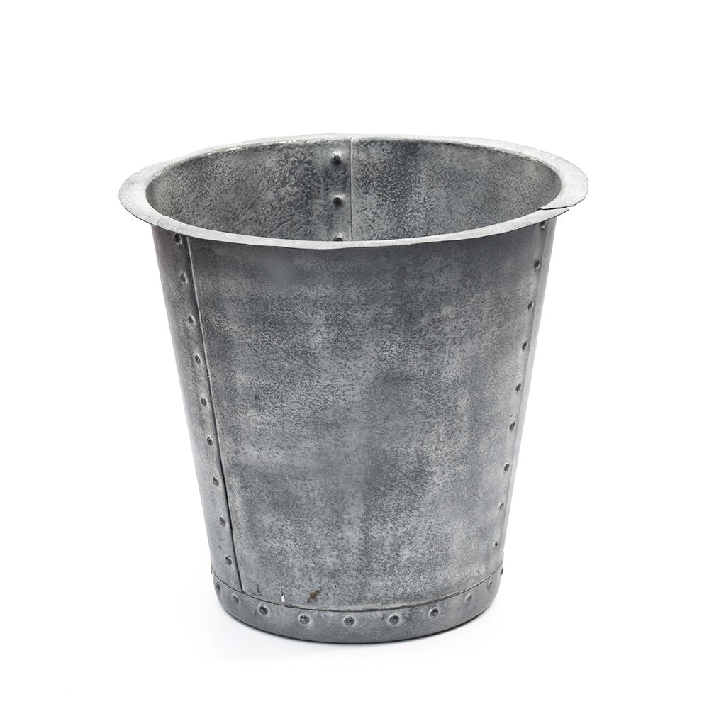 Riveted galvanised metal pot - aged zinc