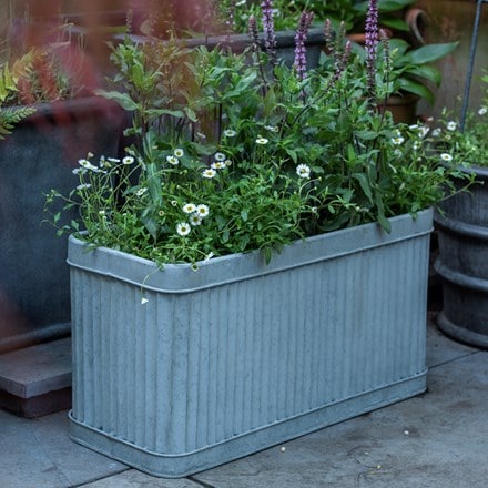 Rectangular galvanised metal dolly trough - aged zinc