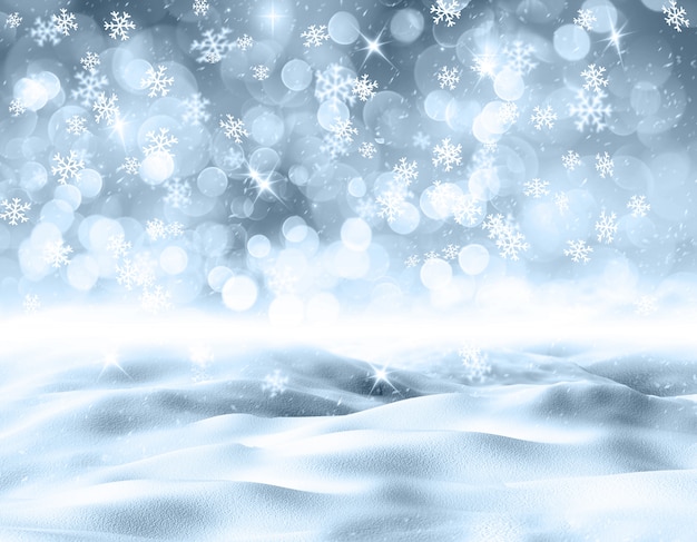 Free photo 3d snowy landscape with snowflakes