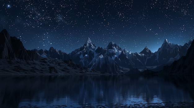 Free photo starry sky at night with landscape of mountains