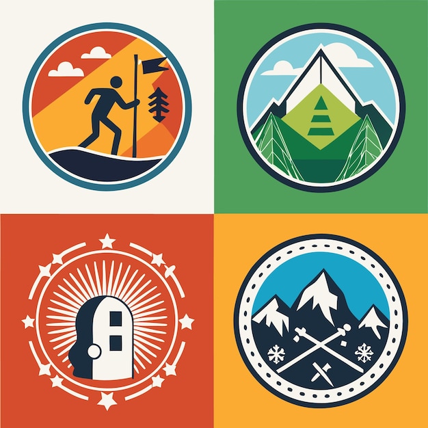 Vector mountain adventure badges perfect designs for hiking climbing and outdoor exploration