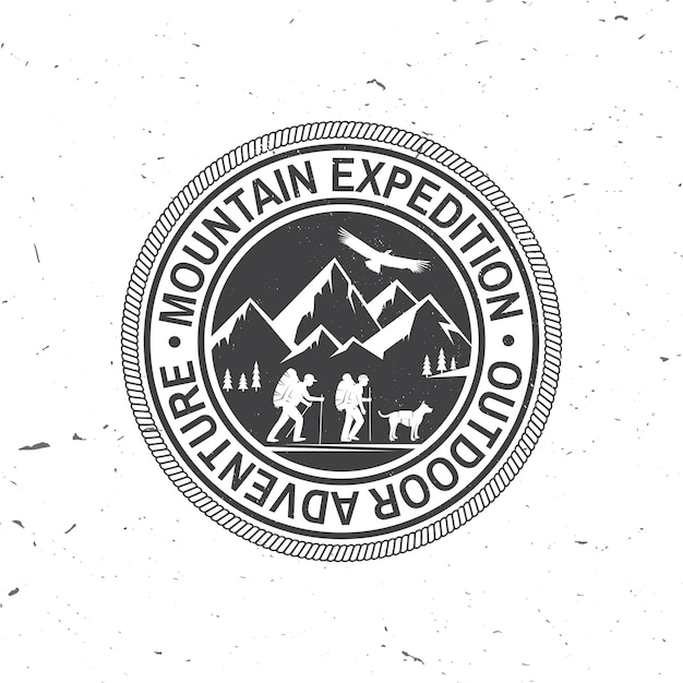 Vector vintage typography design with mountaineers and mountain silhouette