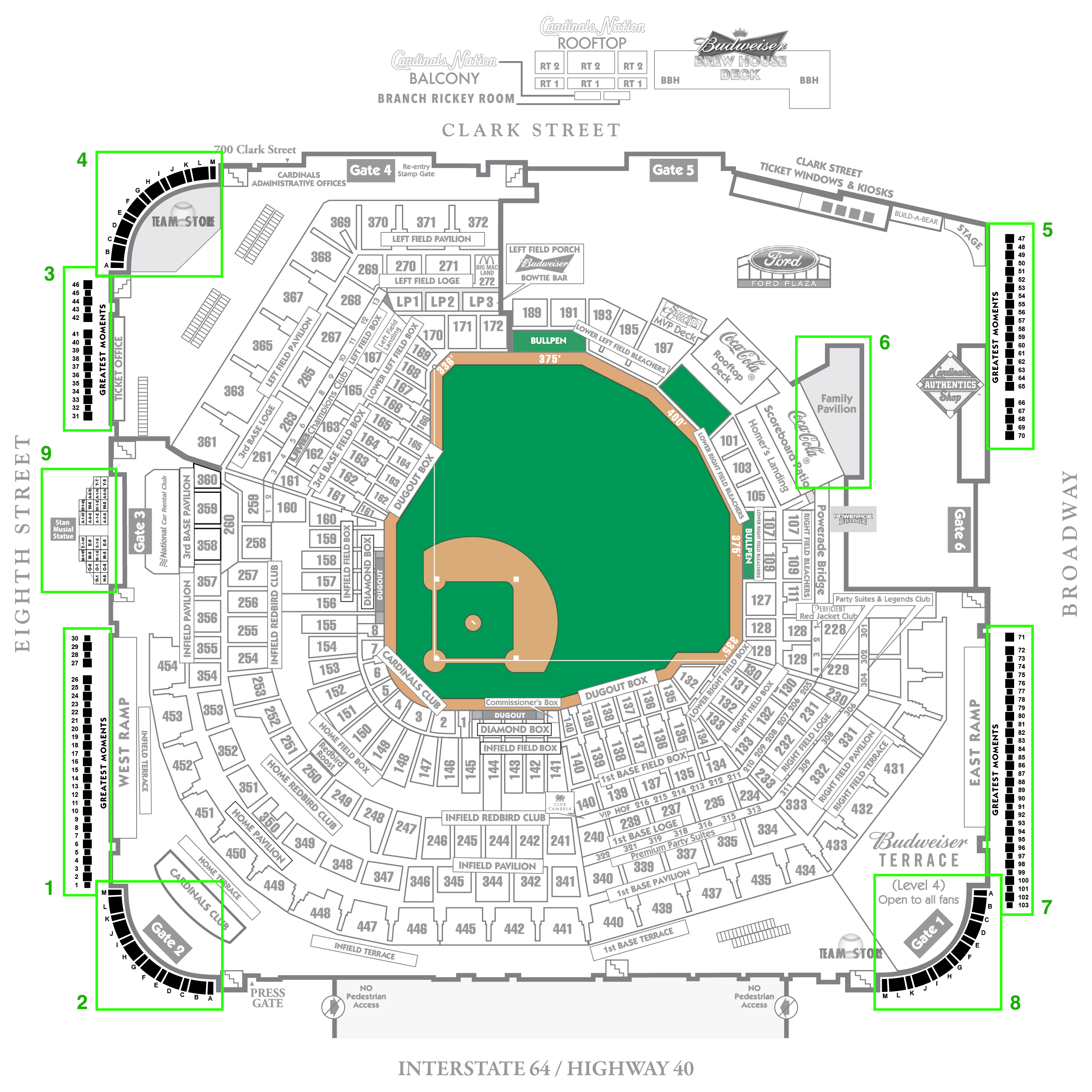 Map for Busch Stadium Brick Locator