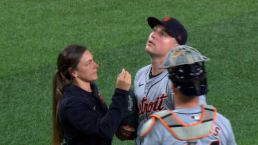 Jake Rogers checks Tarik Skubal's eye 