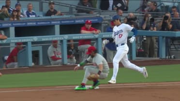 Bryson Stott throws out Ohtani after a review