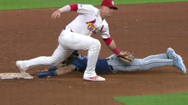 José Caballero safe at second after review