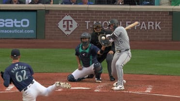 Emerson Hancock gets a foul ball following a review