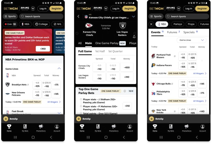 Screenshot of BetMGM Sportsbook mobile app for Android devices. 