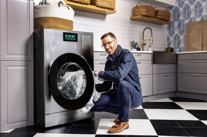 Preston Konrad in front of Samsung Bespoke AI Laundry Combo™