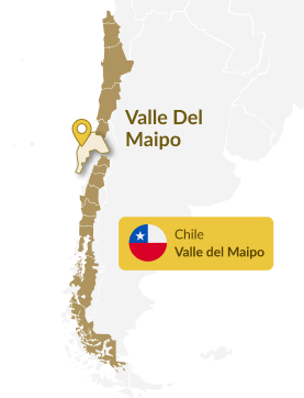 Mapa do Chile que indica a região do Valle del Maipo