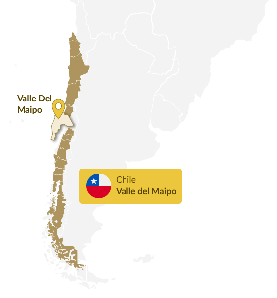 Mapa do Chile que indica a região do Valle del Maipo