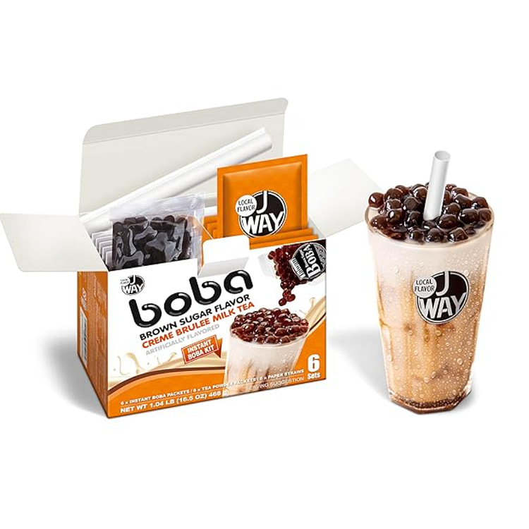 J WAY Instant Caramel Boba Milk Tea (Cream Brulee Flavor) - 6 Servings