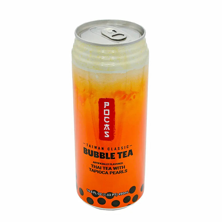 Pocas Bubble Tea Thai Tea with Tapioca Pearls- 16.5 oz - Case - 24 Units