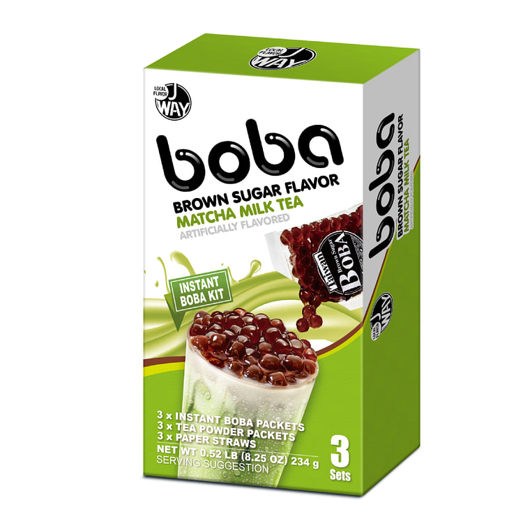 J WAY Instant Boba Bubble Pearl Matcha Milk Tea Kit  - 3 Servings