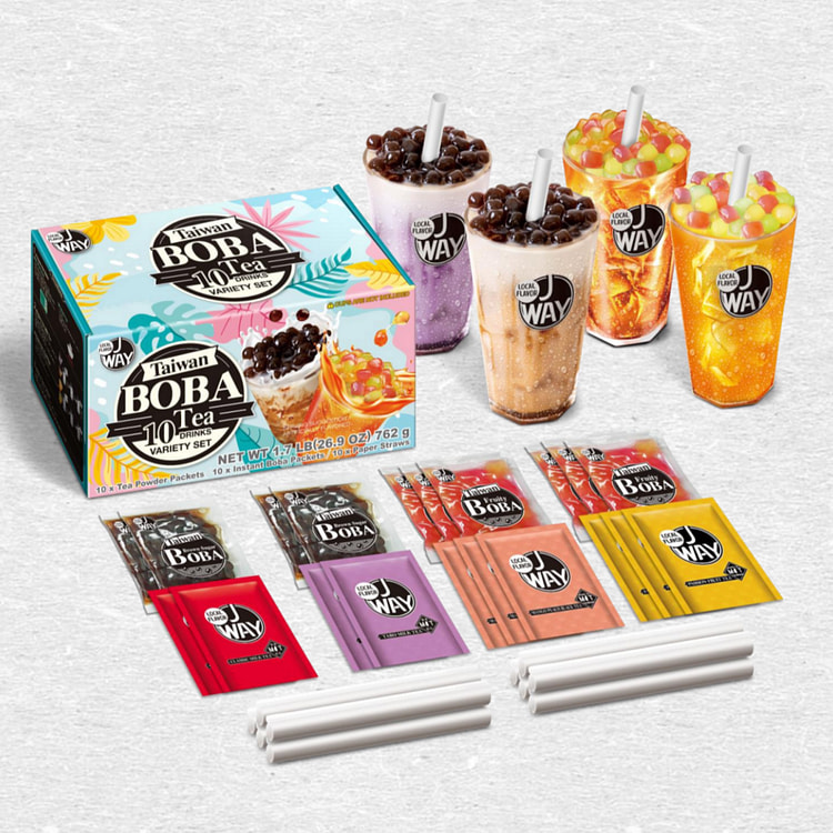 J WAY Instant Boba Bubble Pearl  Milk Fruity Tea Mix Kit 2  - 10 Servings