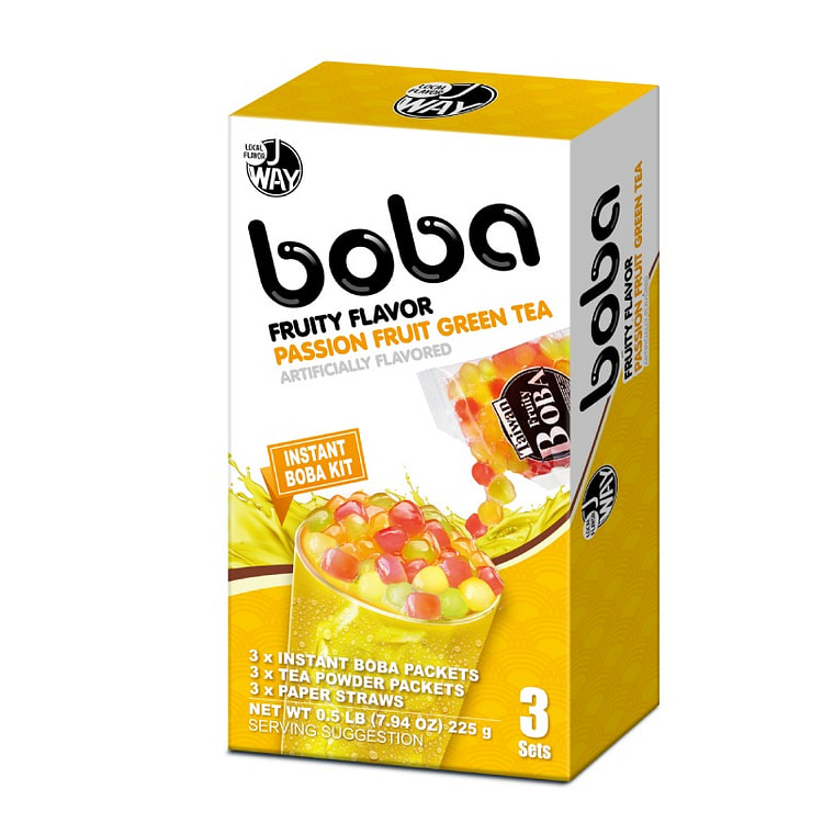 J WAY Instant Passionfruit Boba Green Tea  - 3 Servings