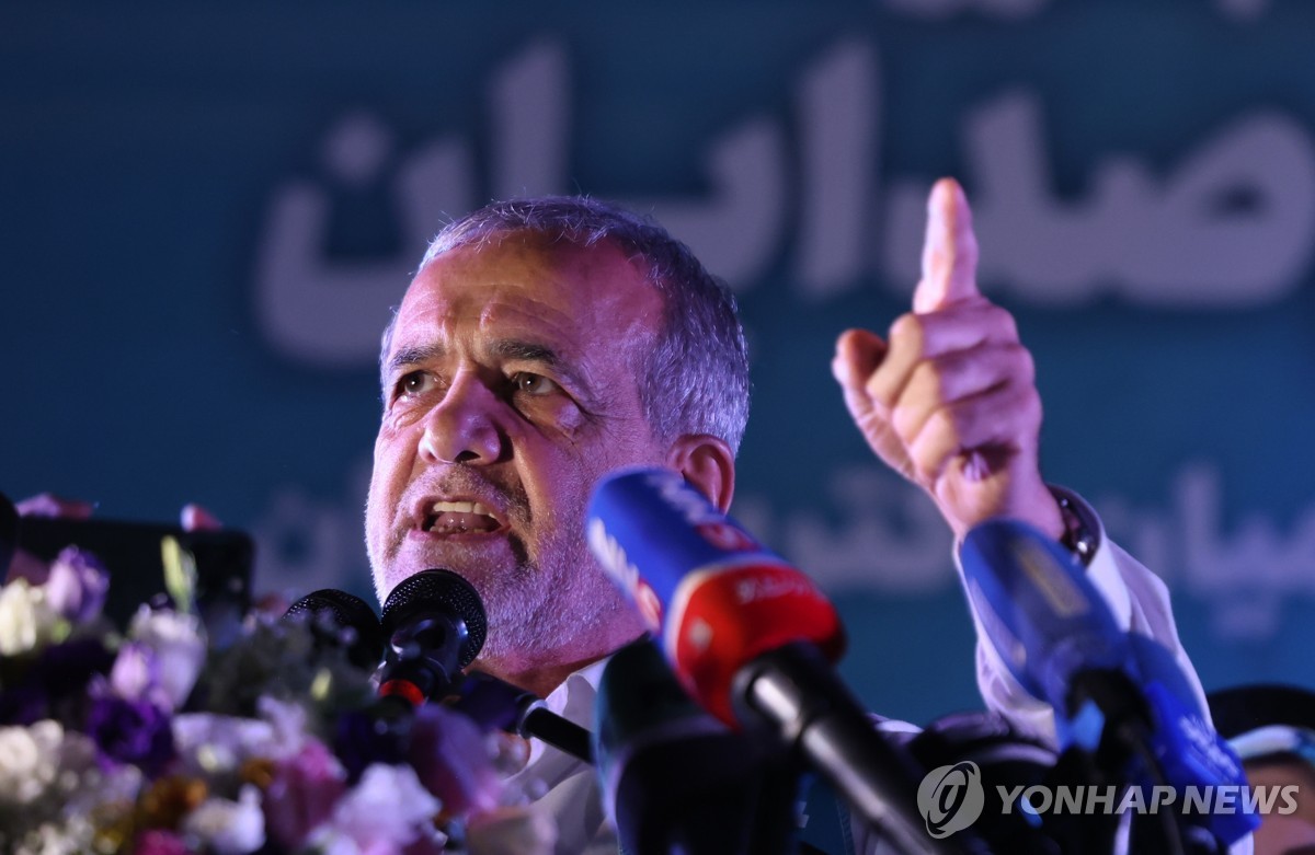 This EPA photo shows Iran's new President Masoud Pezeshkian during an election campaign in Tehran, Iran, on July 3, 2024. (Yonhap)