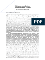 "Nietzsche Como Lector: Una Política de La Lectura" Por Nicolás González Varela