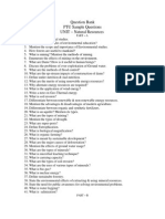 Question Bank PTU Sample Questions UNIT - Natural Resources: Part - A