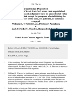 William H. Warren, Jr. v. Jack Cowley, Warden, 930 F.2d 36, 10th Cir. (1991)