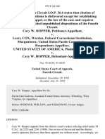 Cary W. Hopper v. Larry Cox, Warden, Federal Correctional Institution, Morgantown United States Parole Commission, United States of America v. Cary W. Hopper, 972 F.2d 340, 4th Cir. (1992)