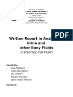 Written Report in Analysis of Urine and Other Body Fluids: (Cerebrospinal Fluid)